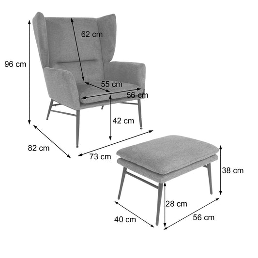Cosmo Casa - Loungestoel met poef - Gestoffeerd - Textiel - Blauw