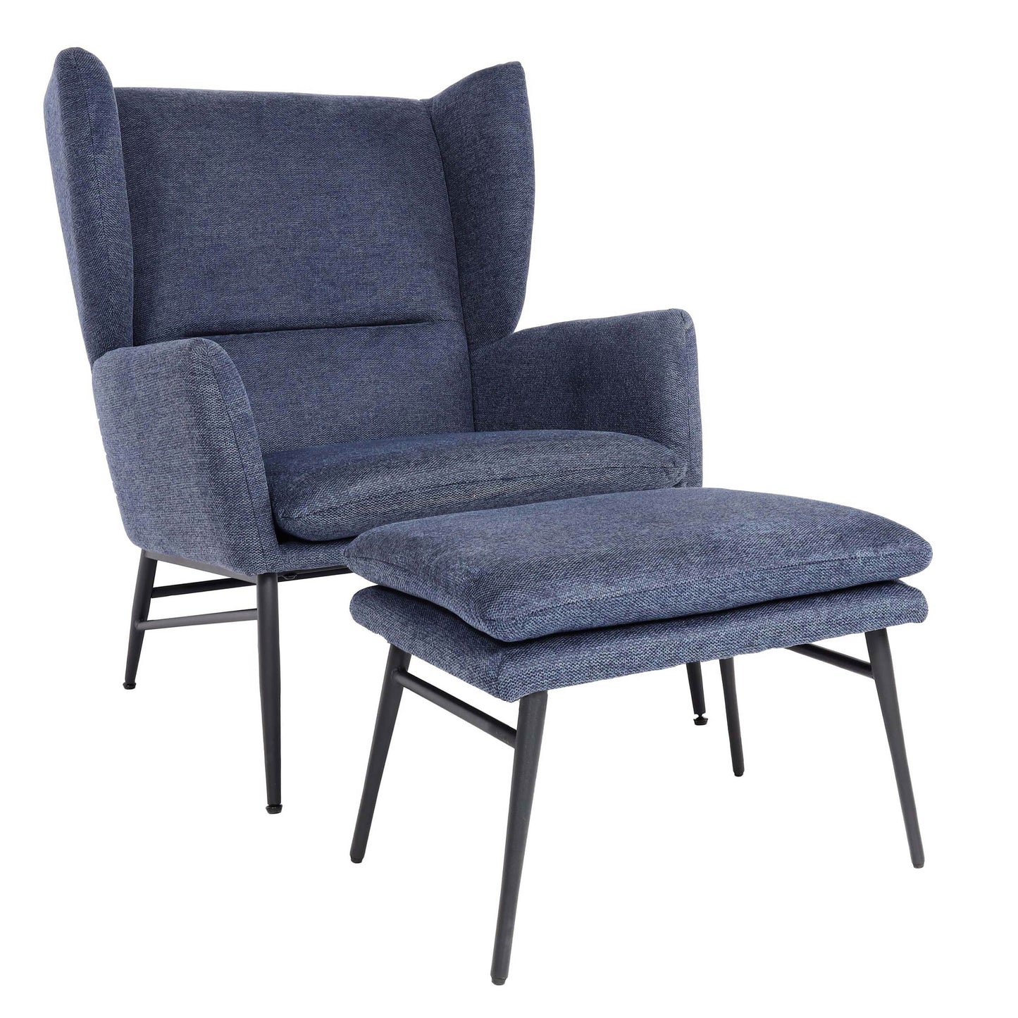 Cosmo Casa - Loungestoel met poef - Gestoffeerd - Textiel - Blauw