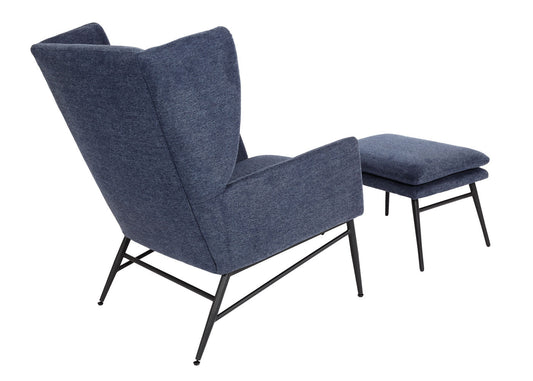 Cosmo Casa - Loungestoel met poef - Gestoffeerd - Textiel - Blauw