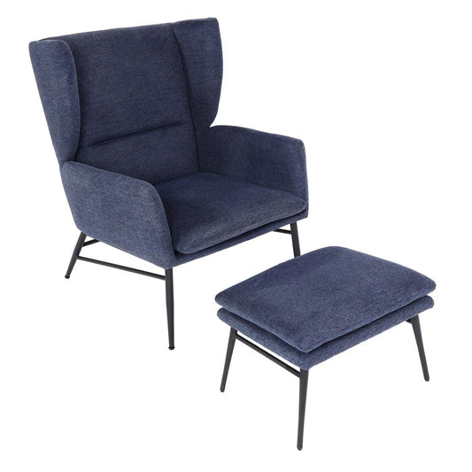 Cosmo Casa - Loungestoel met poef - Gestoffeerd - Textiel - Blauw