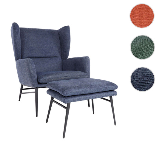 Cosmo Casa - Loungestoel met poef - Gestoffeerd - Textiel - Blauw