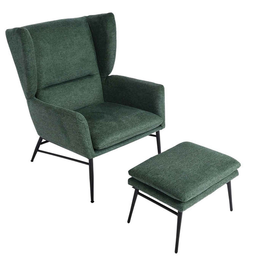 Cosmo Casa - Loungestoel met poef - Gestoffeerd - Textiel - Groen