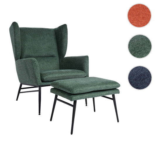 Cosmo Casa - Loungestoel met poef - Gestoffeerd - Textiel - Groen
