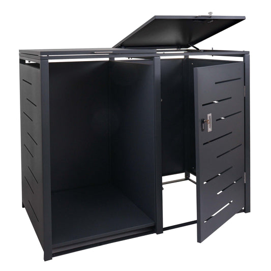 Cosmo Casa - Vuilnisbakbekleding met Brandhoutplank - Afvalbak - Metaal - Antraciet - 117×132×82 cm / 52 kg