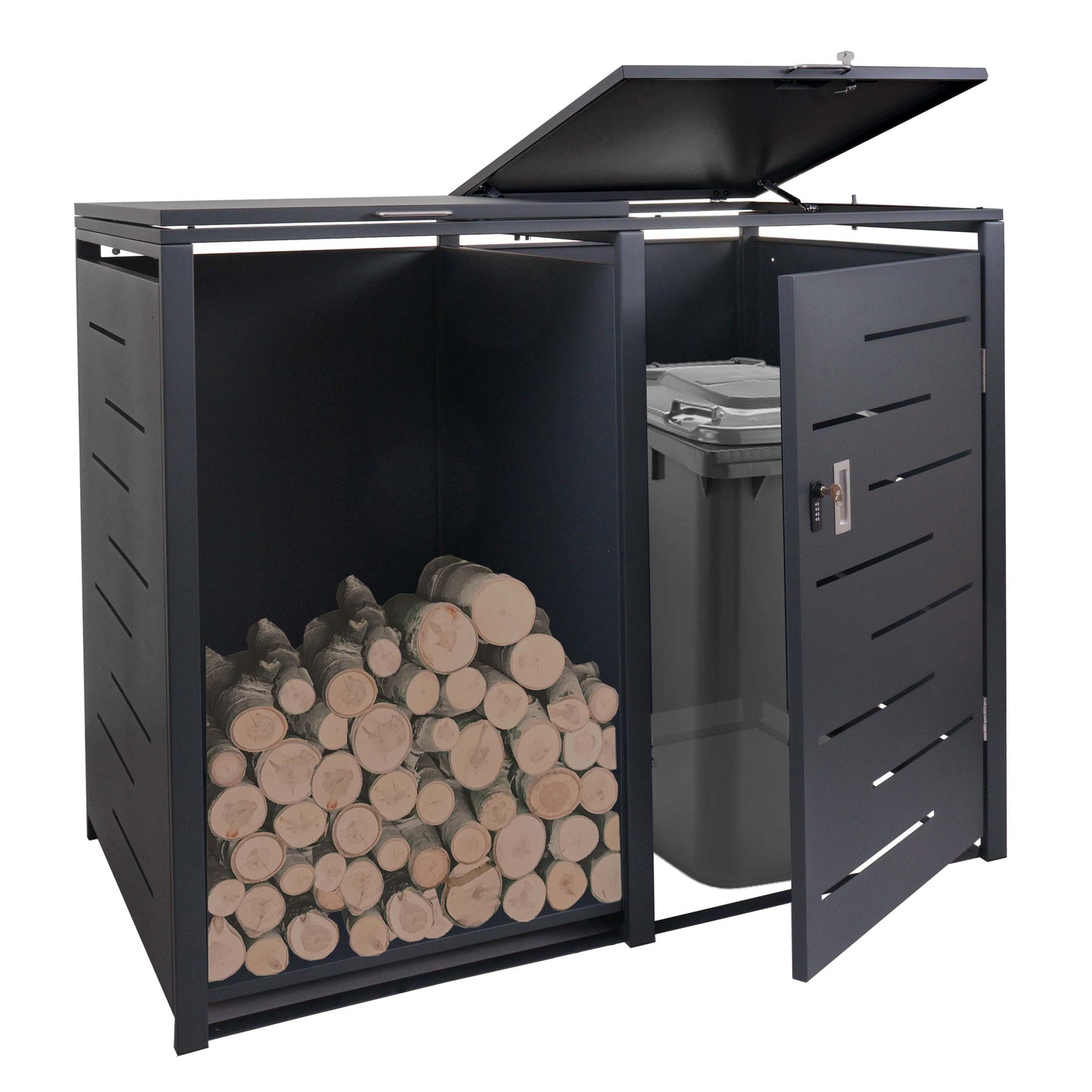 Cosmo Casa - Vuilnisbakbekleding met Brandhoutplank - Afvalbak - Metaal - Antraciet - 117×132×82 cm / 52 kg