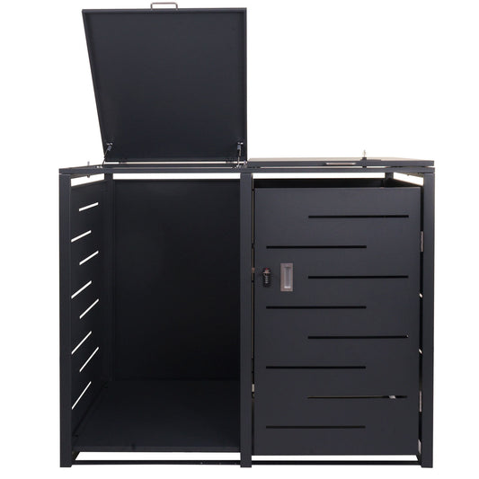 Cosmo Casa - Vuilnisbakbekleding met Brandhoutplank - Afvalbak - Metaal - Antraciet - 117×132×82 cm / 52 kg