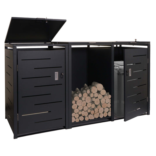 Cosmo Casa - Set van 2 Vuilnisbakkenbekleding met Brandhoutrek - Afvalbak - Metaal - Antraciet - 117×198×82 cm / 80 kg