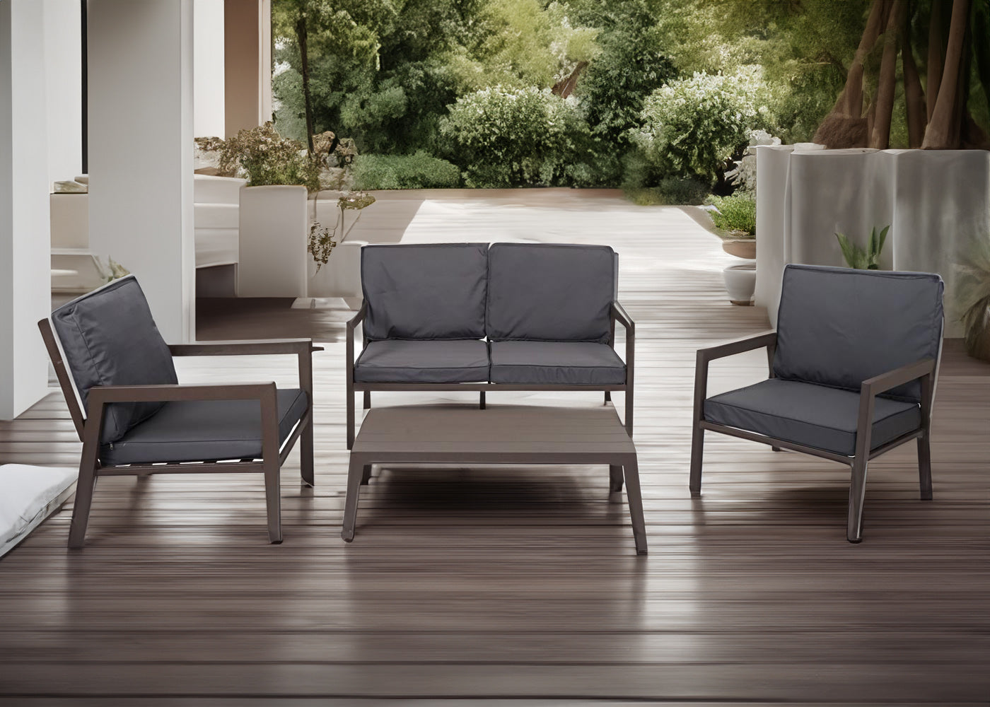 Cosmo Casa - Tuinlounge Set - Bank & Tafel - Metaal & Bekleding - Grijs