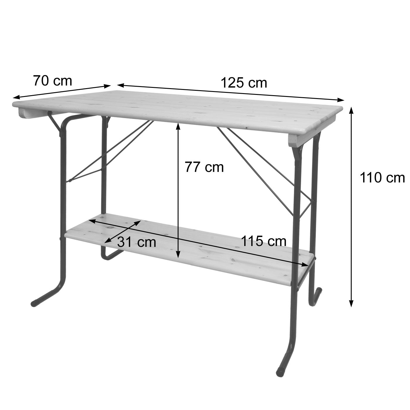 Cosmo Casa - Bartafel - Biertuintafel / Biertenttafel - Opvouwbaar Metaal & Grenenhout - 110×125×70 cm