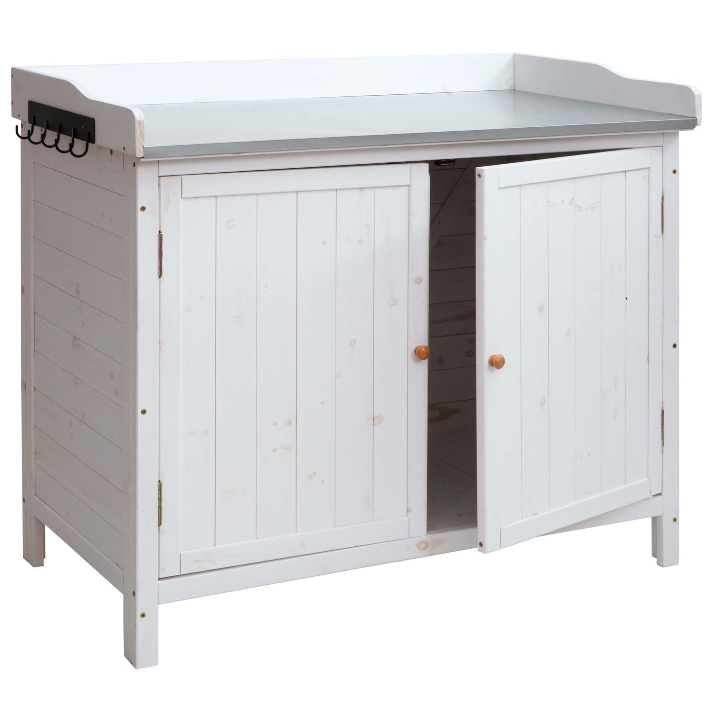 Cosmo Casa - Tuinkast met Werkblad - Plantentafel - Dennenhout - Wit - 86×104×52 cm