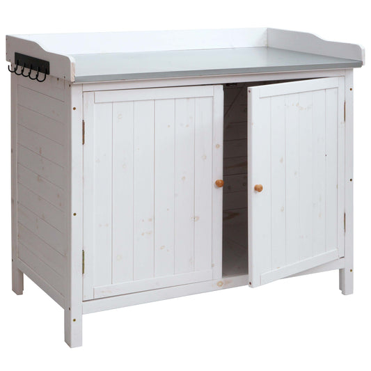 Cosmo Casa - Tuinkast met Werkblad - Plantentafel - Dennenhout - Wit - 86×104×52 cm