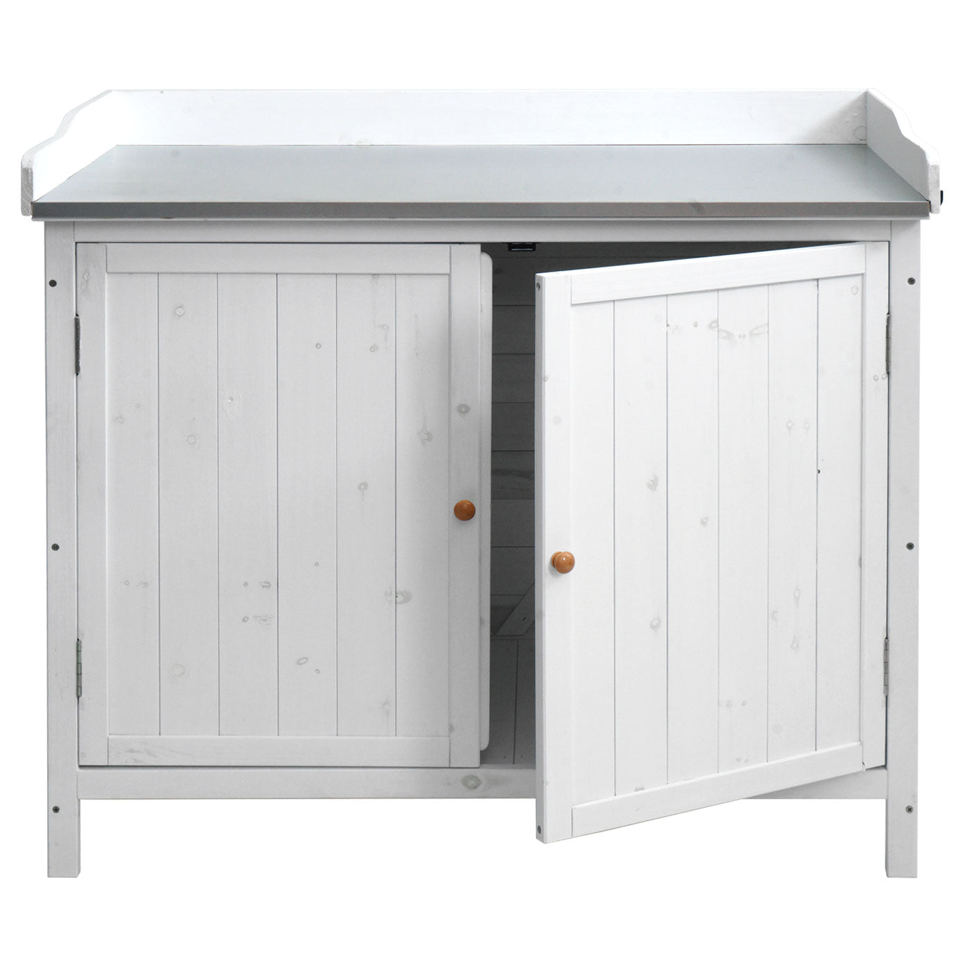 Cosmo Casa - Tuinkast met Werkblad - Plantentafel - Dennenhout - Wit - 86×104×52 cm