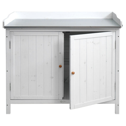 Cosmo Casa - Tuinkast met Werkblad - Plantentafel - Dennenhout - Wit - 86×104×52 cm