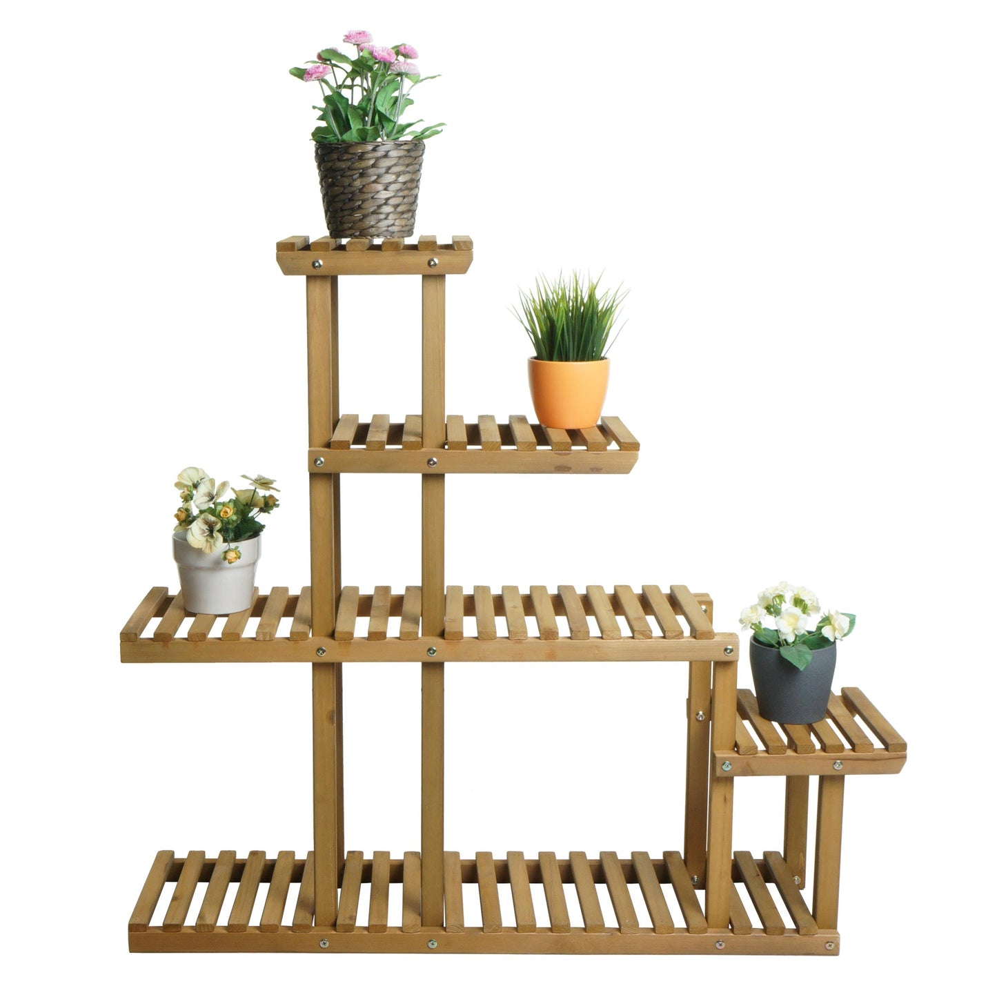 Cosmo Casa - Plantenplank Bloementrapstandaard - 5 Planken - Dennenhout - Bruin - 95×105×25 cm