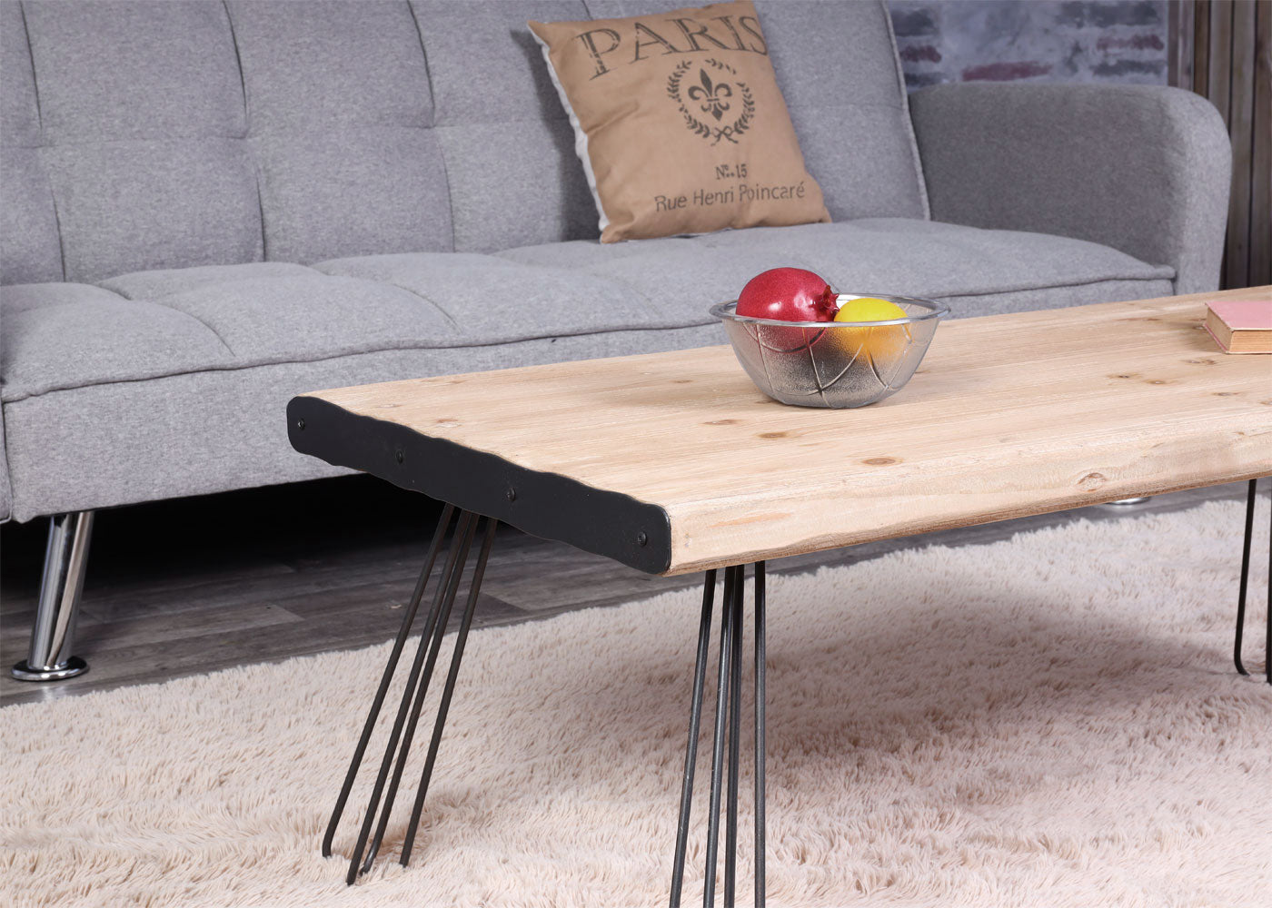 Cosmo Casa - Salontafel - Industrieel massief hout - Hout - Naturel - 120×60 cm