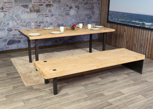 Cosmo Casa - Eetkamerset - Bank en tafel eetset - Hout - Naturel - 200 cm