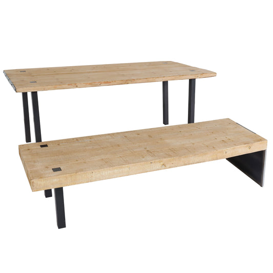 Cosmo Casa - Eetkamerset - Bank en tafel eetset - Hout - Naturel - 200 cm