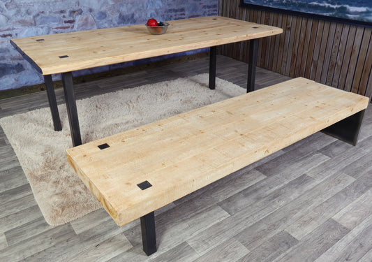 Cosmo Casa - Eetkamerset - Bank en tafel eetset - Hout - Naturel - 200 cm