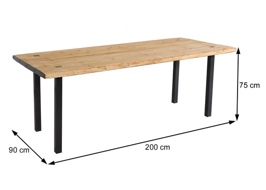 Cosmo Casa - Eettafel - Industrieel massief hout - Hout - Naturel - 200×90 cm