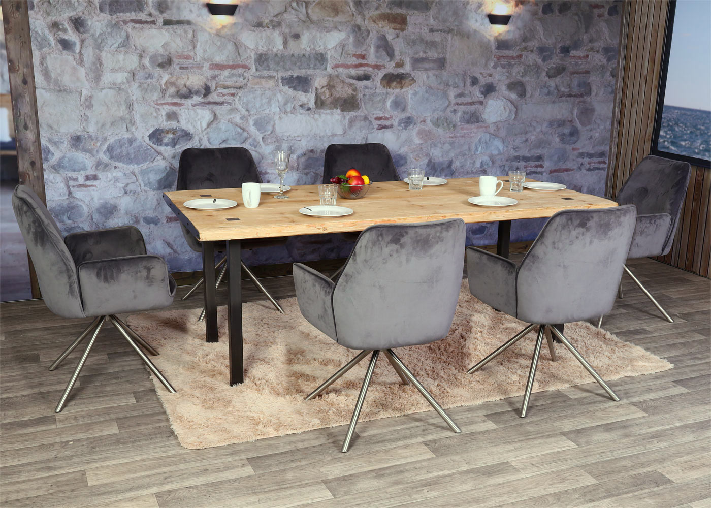 Cosmo Casa - Eettafel - Industrieel massief hout - Hout - Naturel - 200×90 cm
