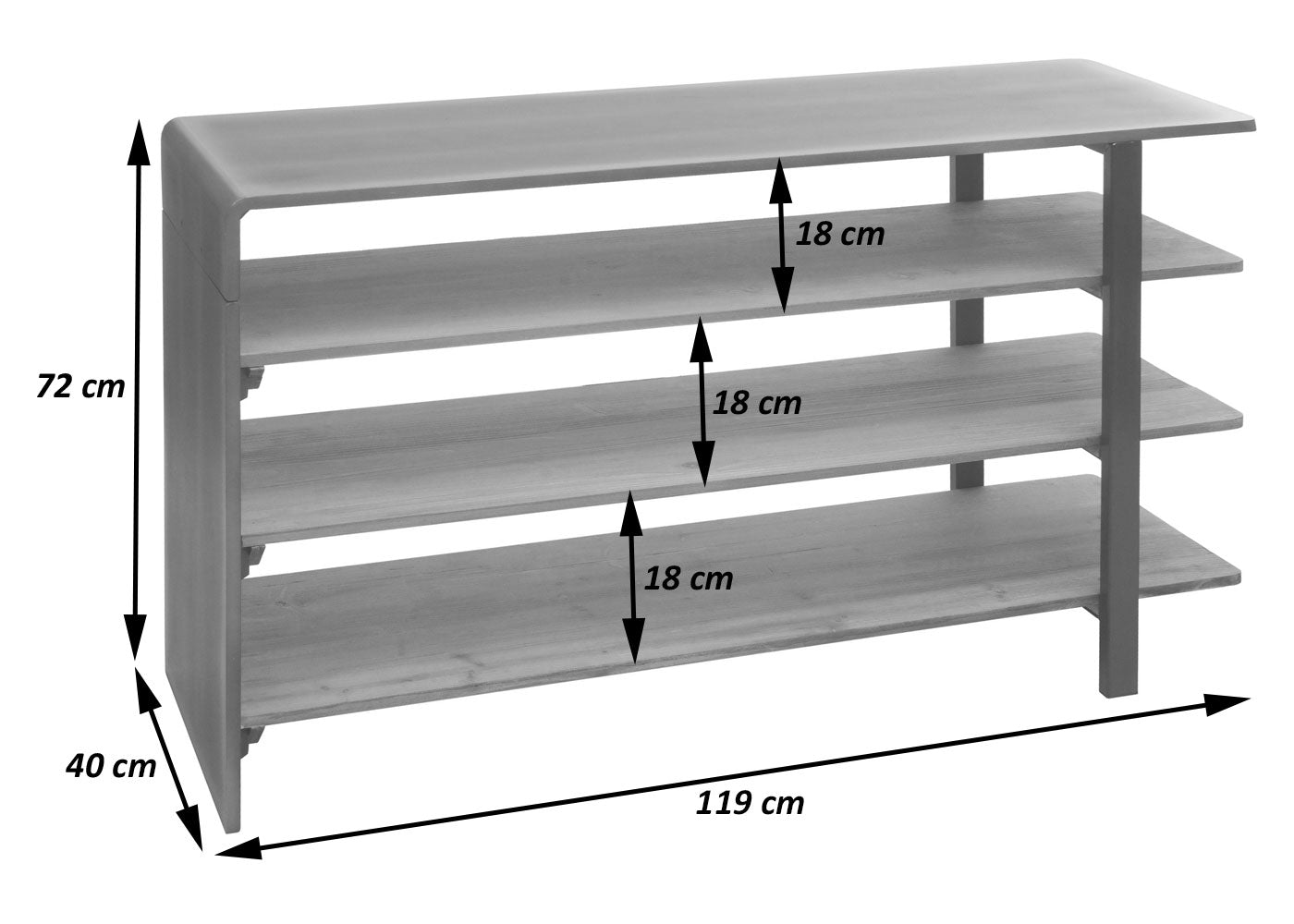 Cosmo Casa - Plank - Multifunctioneel industrieel ontwerp - Massief hout - Naturel met metaallook - 72×119×40 cm