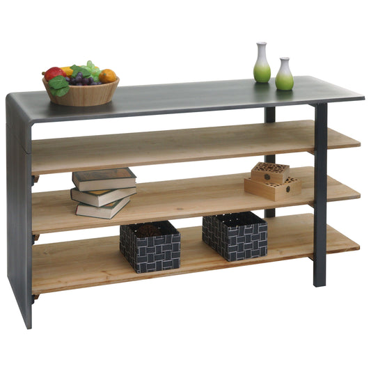 Cosmo Casa - Plank - Multifunctioneel industrieel ontwerp - Massief hout - Naturel met metaallook - 72×119×40 cm