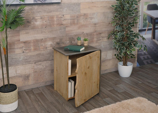 Cosmo Casa - Bijzettafel - Industrieel ladekast-design - Massief hout - Naturel met metaallook - 60×50×40 cm