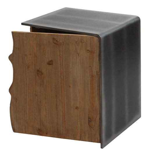 Cosmo Casa - Bijzettafel - Industrieel ladekast-design - Massief hout - Naturel met metaallook - 60×50×40 cm