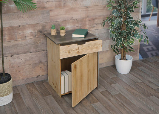 Cosmo Casa - Ladekast - Industrieel Nachtkastje - Massief Hout met Metaallook - Naturel - 60x50x40cm