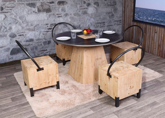 Cosmo Casa - Eetkamerstoel - Industrieel - Metaal en Hout - Naturel