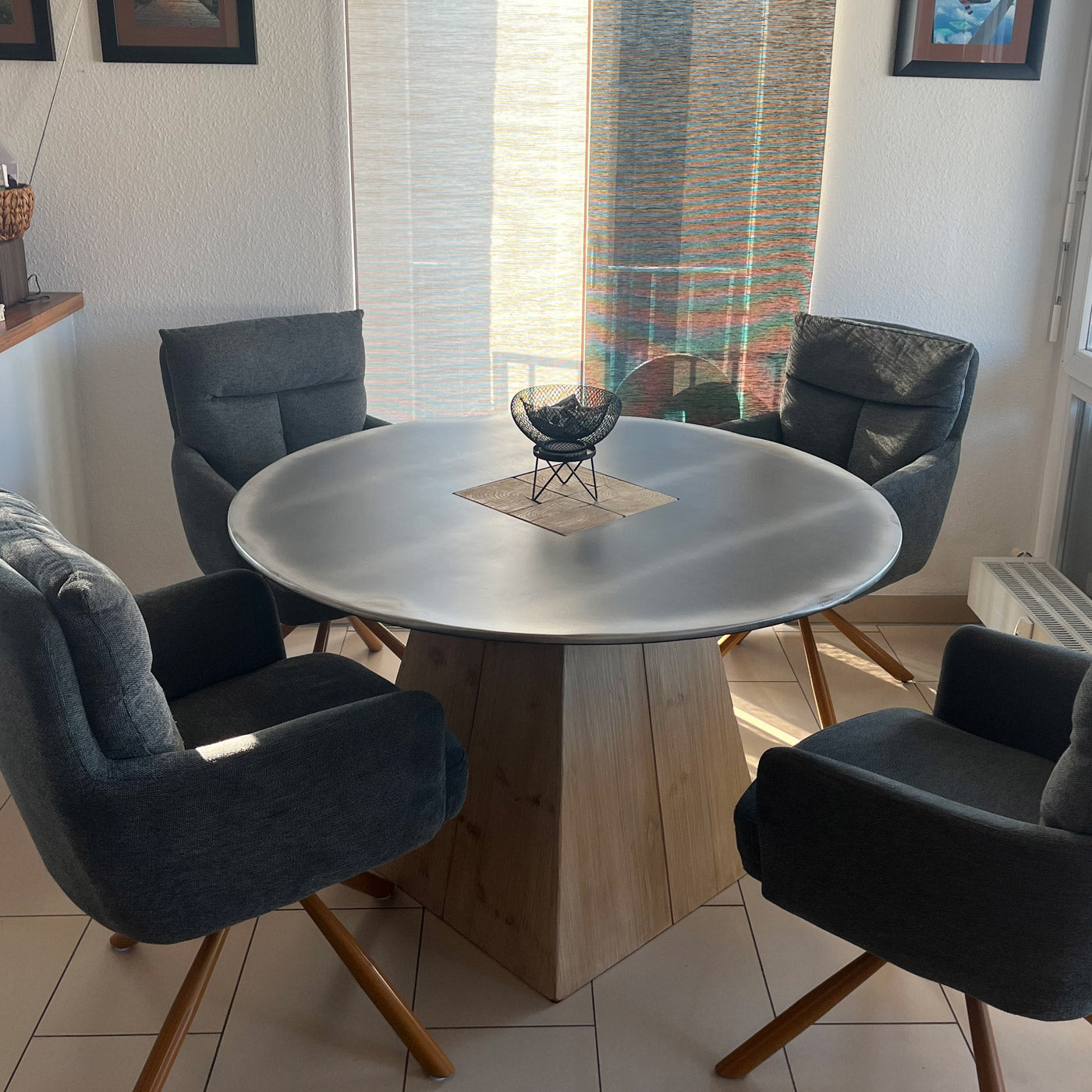 Cosmo Casa - Eettafel - Rond Industrieel - Massief Hout - Naturel - Ø120 cm