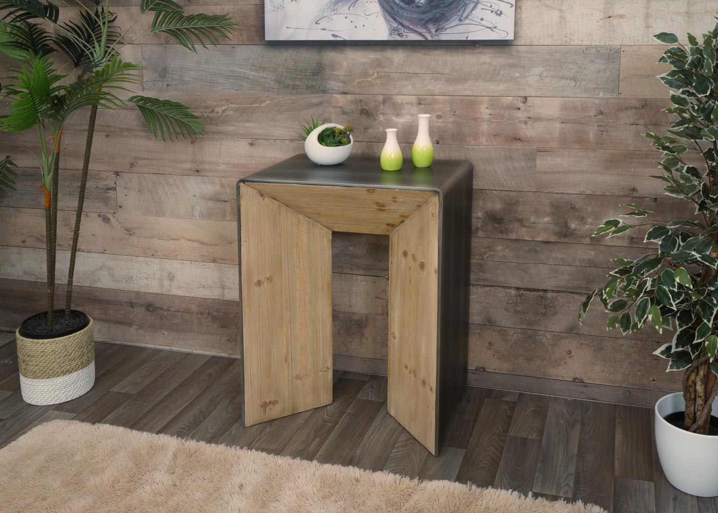 Cosmo Casa - Consoletafel - Industrieel - Massief Hout - Naturel - 80×60×40 cm