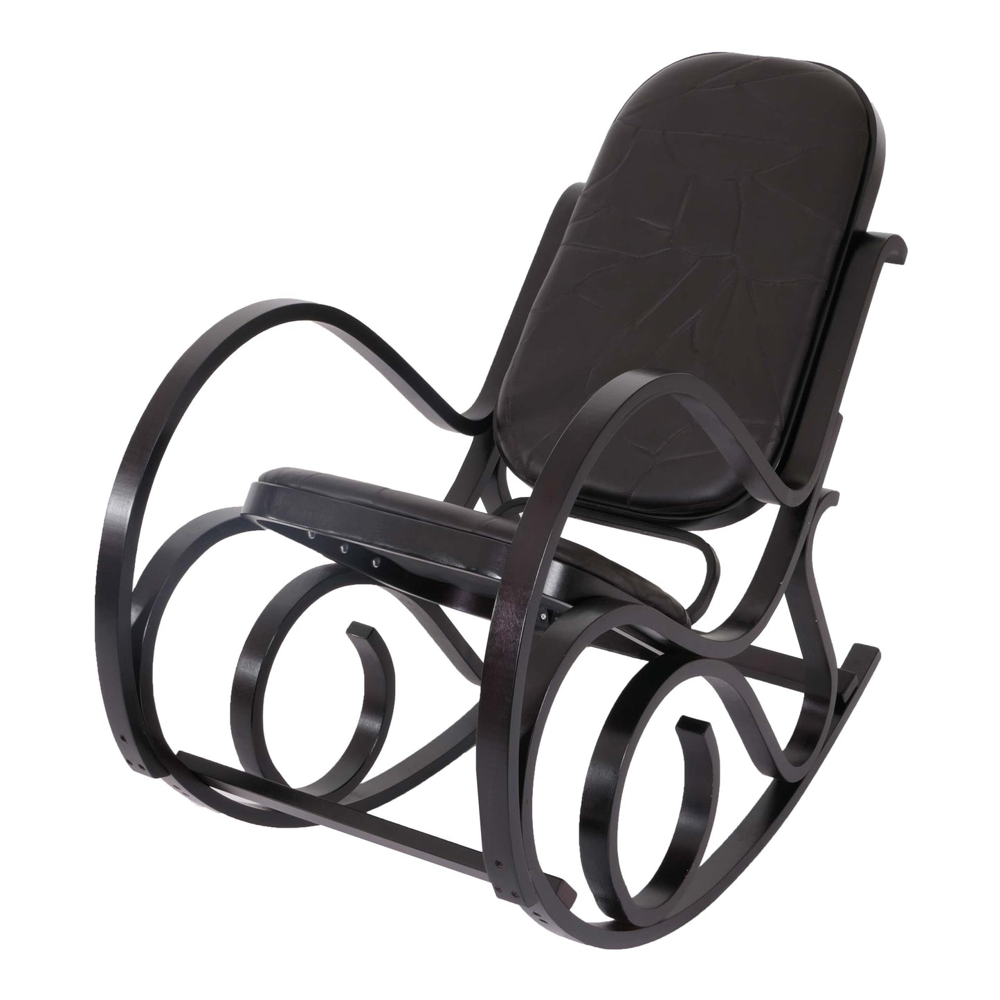 Cosmo Casa - Schommelstoel - TV-Stoel met Armleuningen - Massief Hout - Walnootlook - Patchwork Leer Bruin