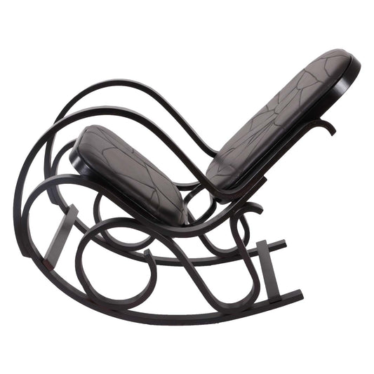 Cosmo Casa - Schommelstoel - TV-Stoel met Armleuningen - Massief Hout - Walnootlook - Patchwork Leer Bruin