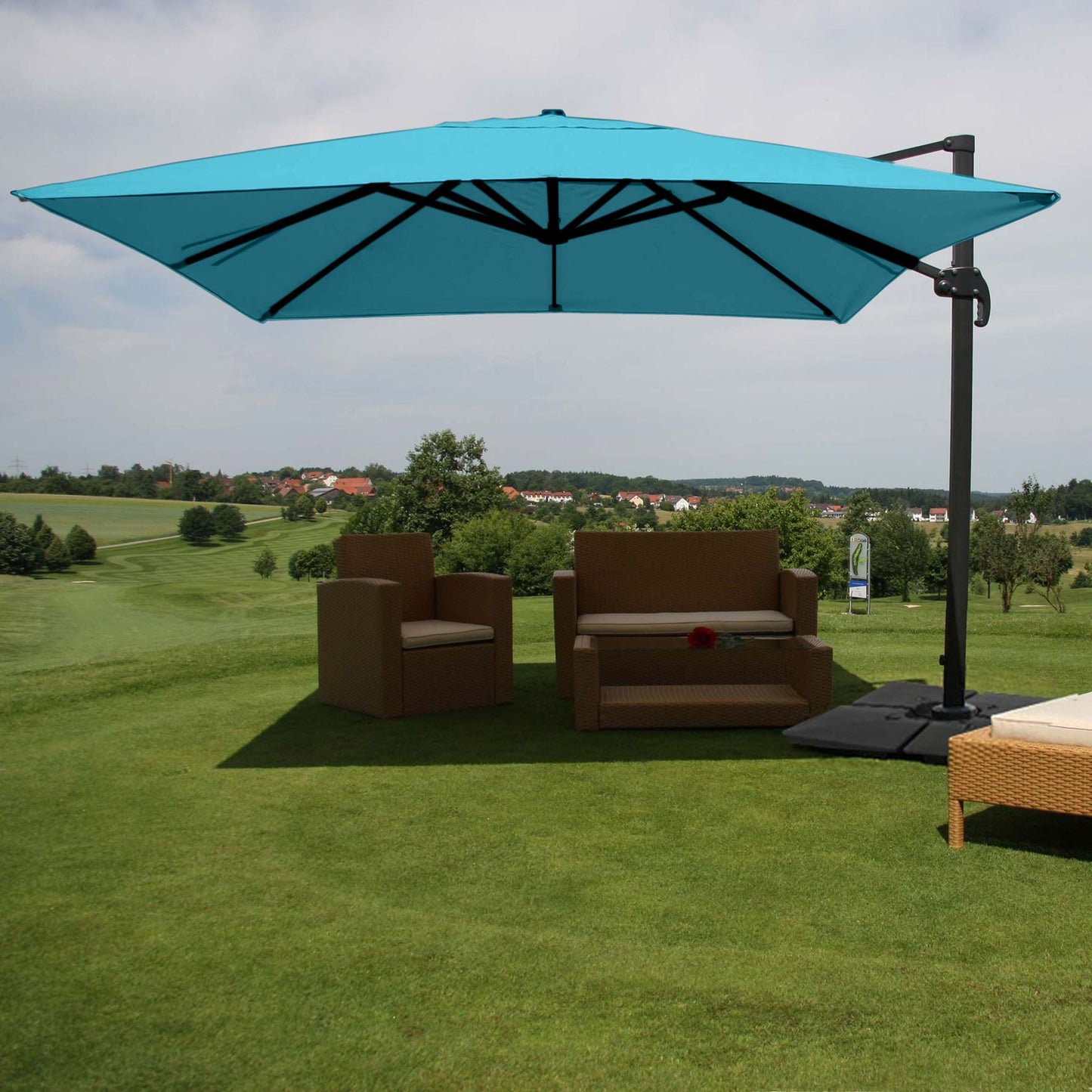 Cosmo Casa - Horeca Zweefparasol - Polyester & Aluminium - Turkoois - 3×3 m - Met standaard