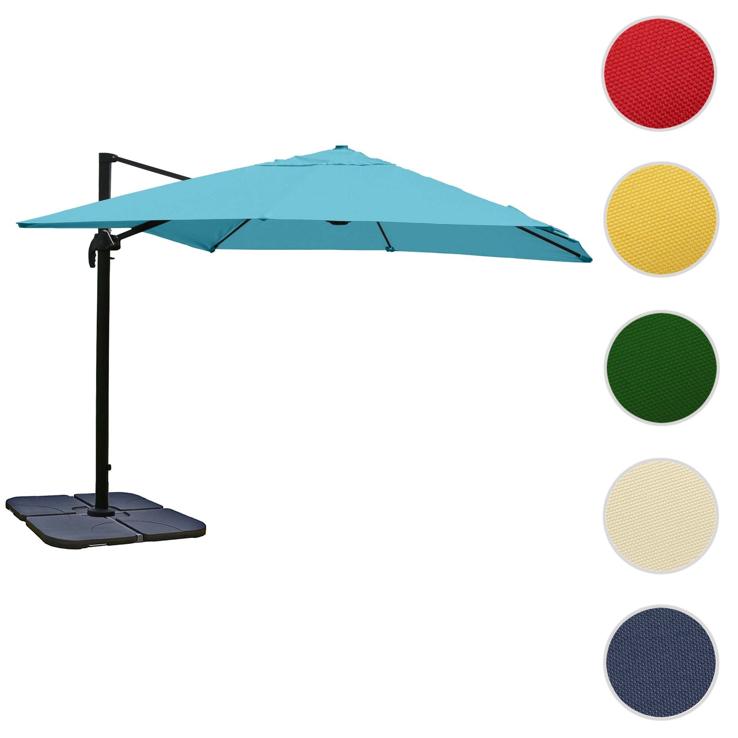 Cosmo Casa - Restaurant Zweefparasol - Draaibaar - Polyester & Aluminium - Turquoise - 3,5×3,5 m - met voet