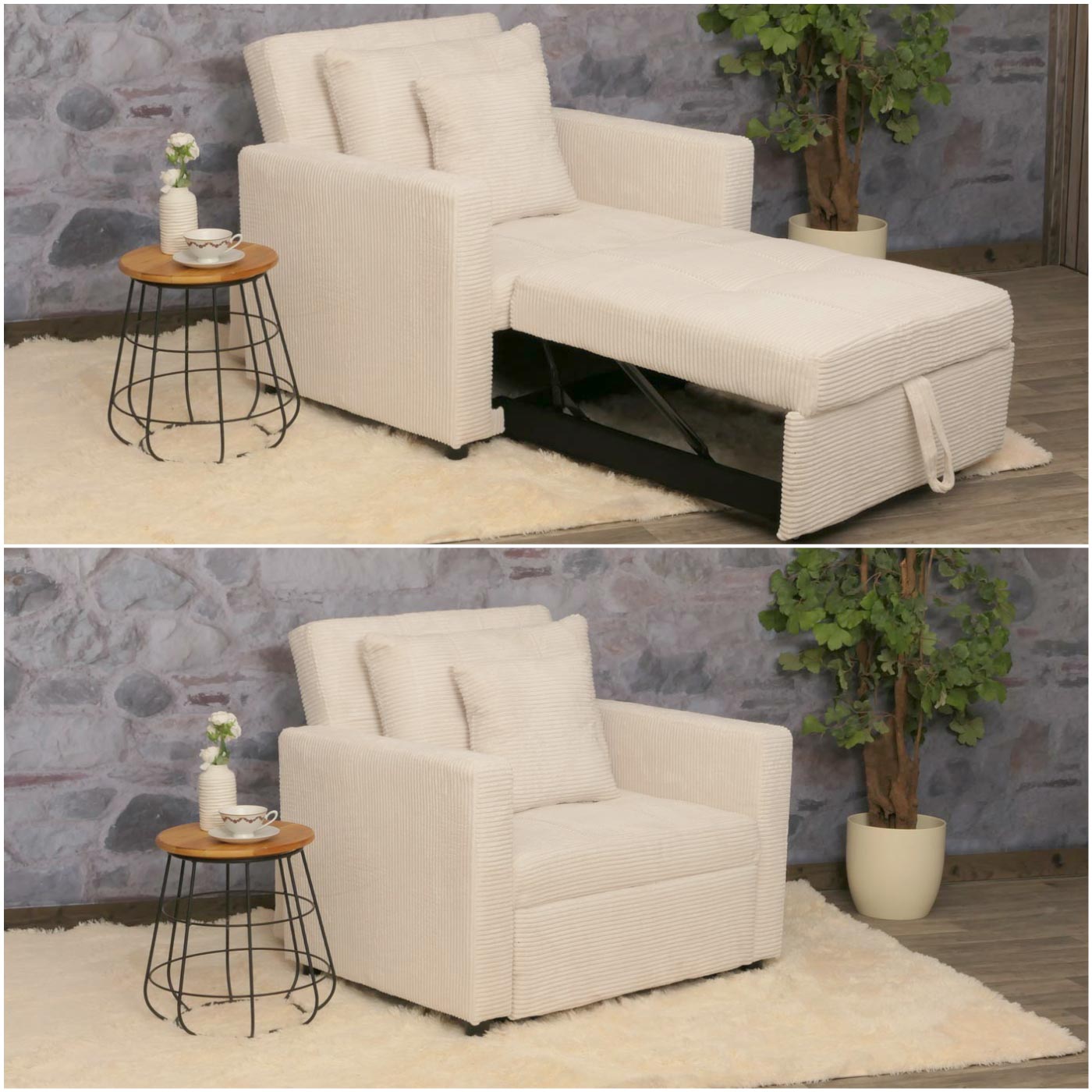 Cosmo Casa - Slaapstoel - Klapstoel - Logeerbed - Relaxstoel - Ligvlak 200x100cm - Stofkoord - Crème-Beige