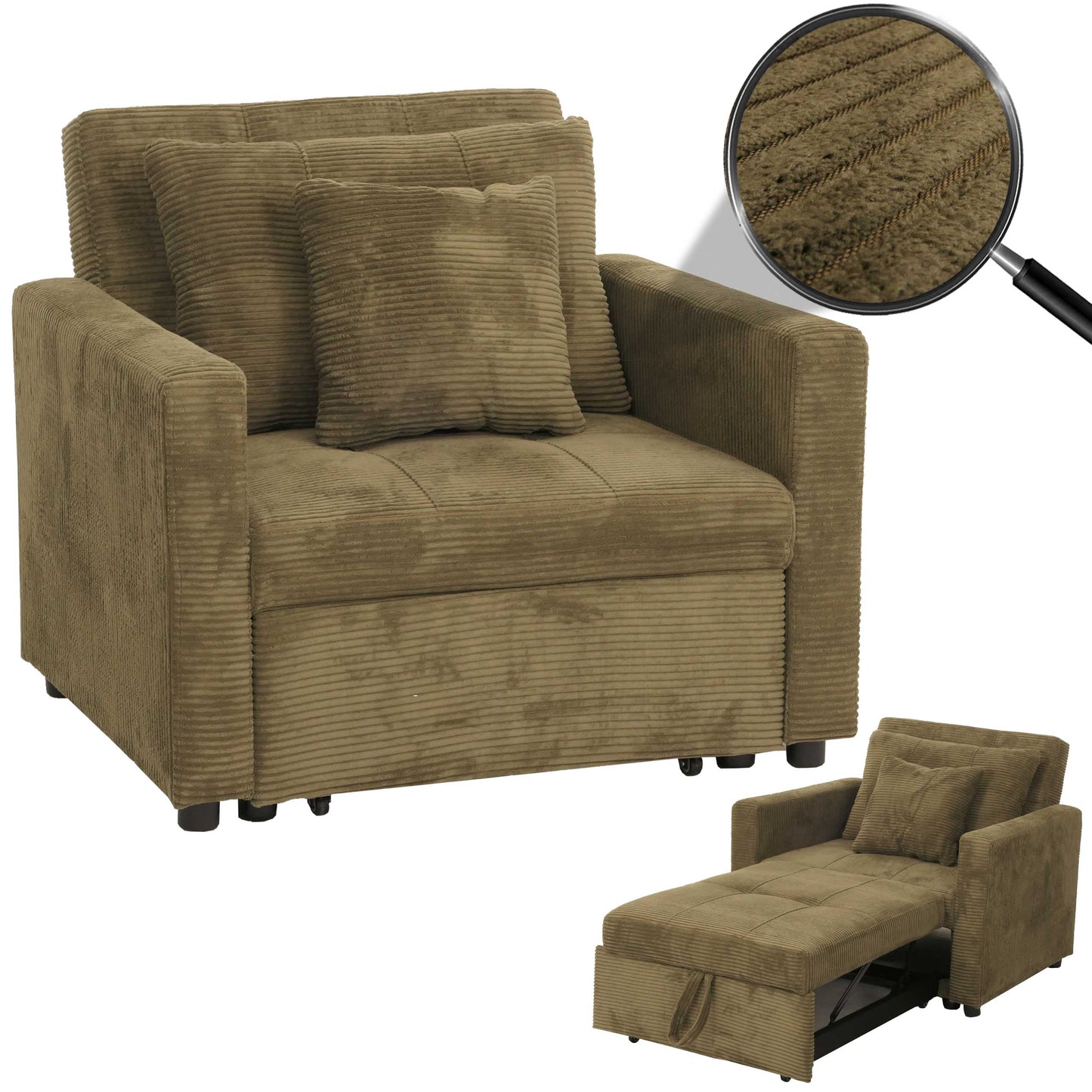 Cosmo Casa - Slaapstoel - Klapstoel - Logeerbed - Relaxstoel - Ligvlak 200x100cm - Stofkoord - Groen