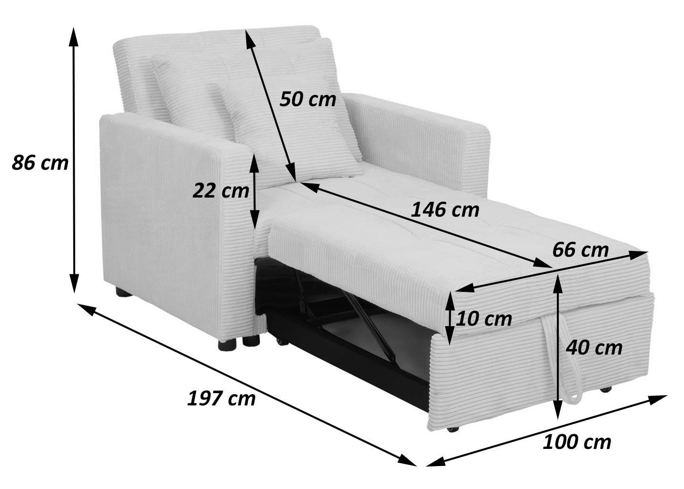 Cosmo Casa - Slaapstoel - Klapstoel - Logeerbed - Relaxstoel - Ligvlak 200x100cm - Stofkoord - Blauw