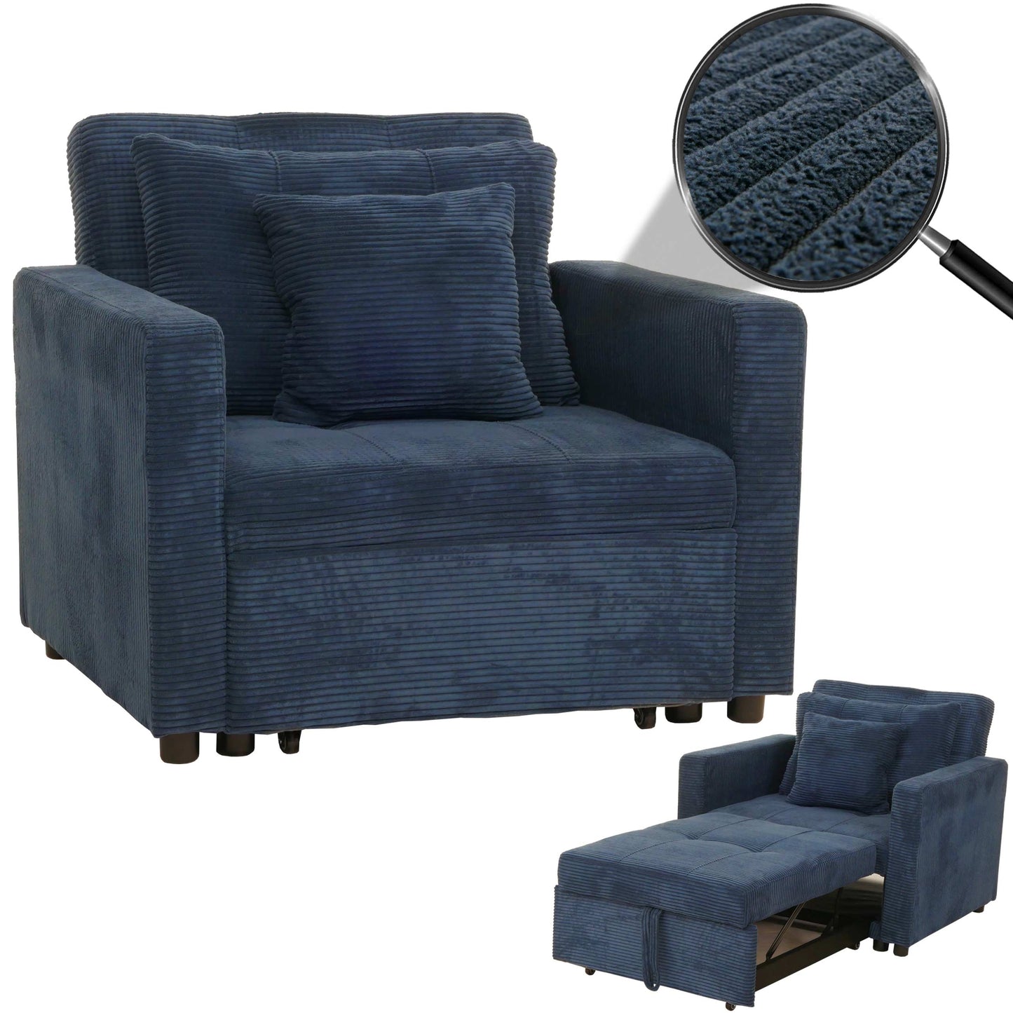 Cosmo Casa - Slaapstoel - Klapstoel - Logeerbed - Relaxstoel - Ligvlak 200x100cm - Stofkoord - Blauw