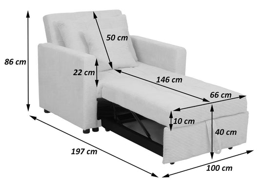 Cosmo Casa - Slaapstoel - Klapstoel - Logeerbed - Relaxstoel - Ligvlak 200x100cm - Stofkoord - Lichtgrijs
