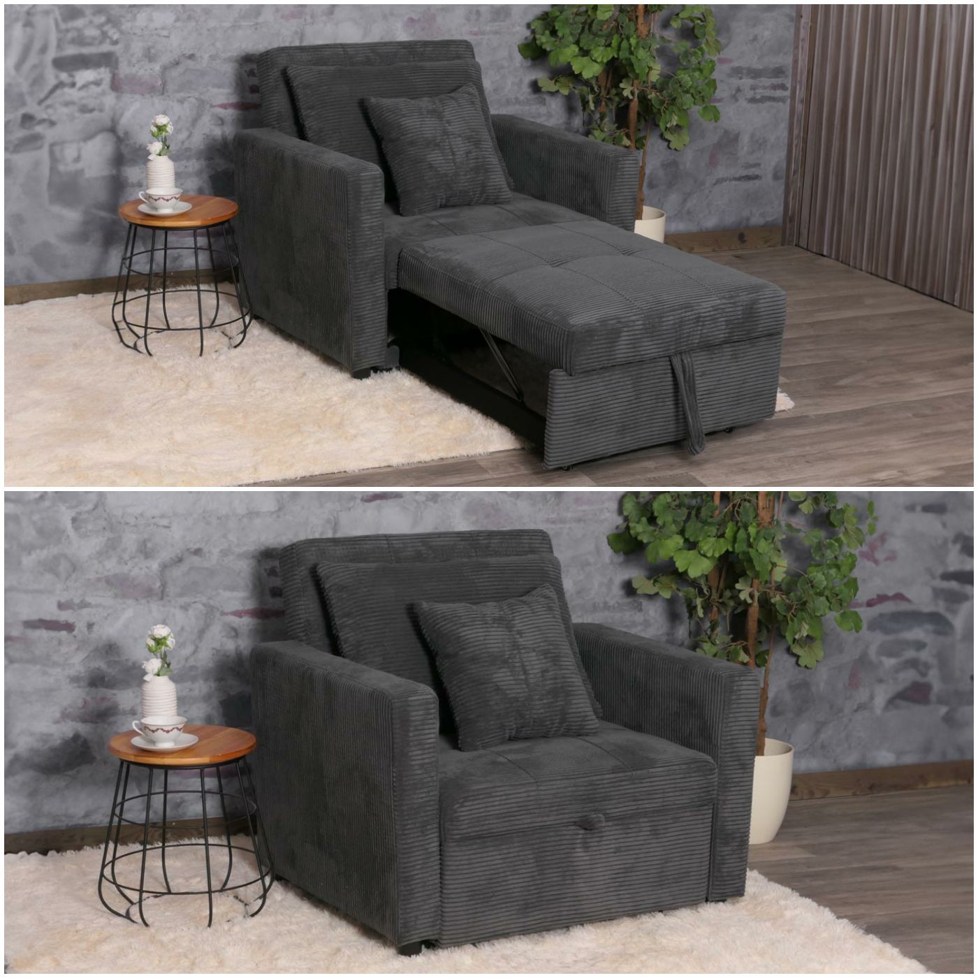 Cosmo Casa - Slaapstoel - Klapstoel - Logeerbed - Relaxstoel - Ligvlak 200x100cm - Stofkoord - Donkergrijs