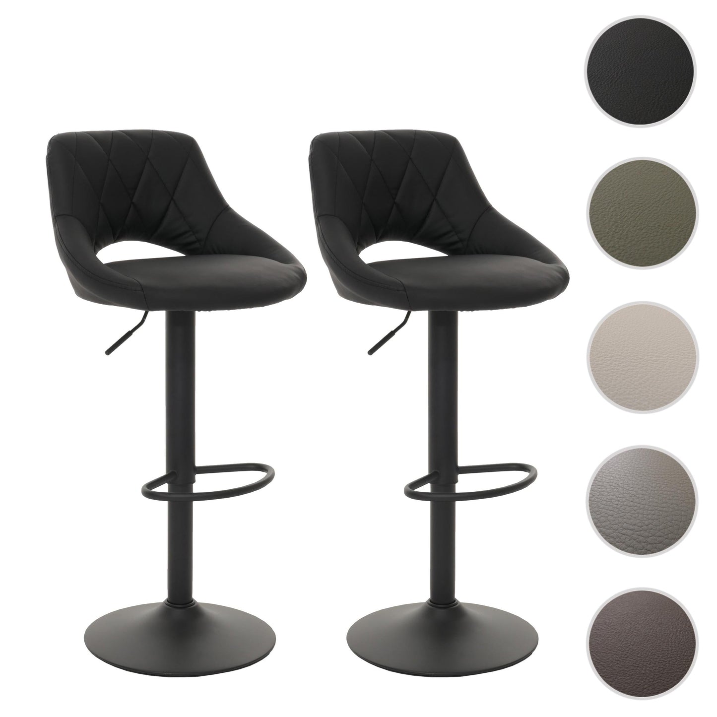 Cosmo Casa - Set van 2 Barkrukken - Barkruk - Draaibare Voetsteun - Kunstleer - Metaal - Zwart