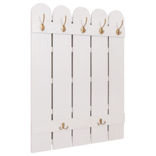 Cosmo Casa - Wandkapstok - Paulownia Paneel met 7 Haken - 86x60cm - Wit