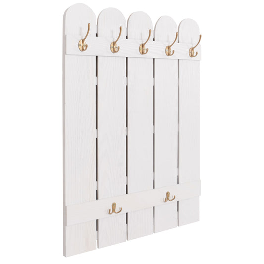 Cosmo Casa - Wandkapstok - Paulownia Paneel met 7 Haken - 86x60cm - Wit