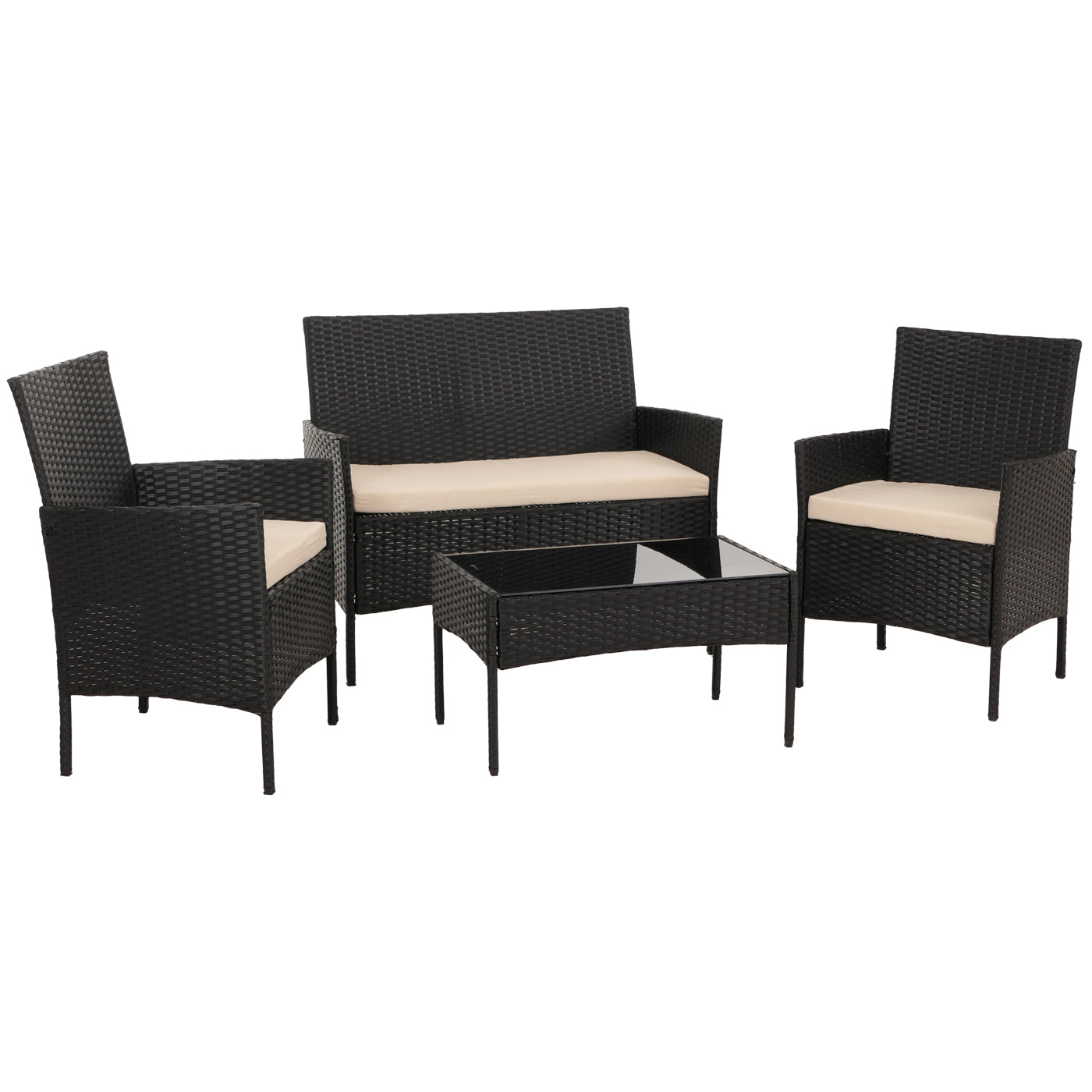 Cosmo Casa - Poly Rattan Tuinset - Metalen Frame met Glastextiel - Antraciet - Crème Kussens