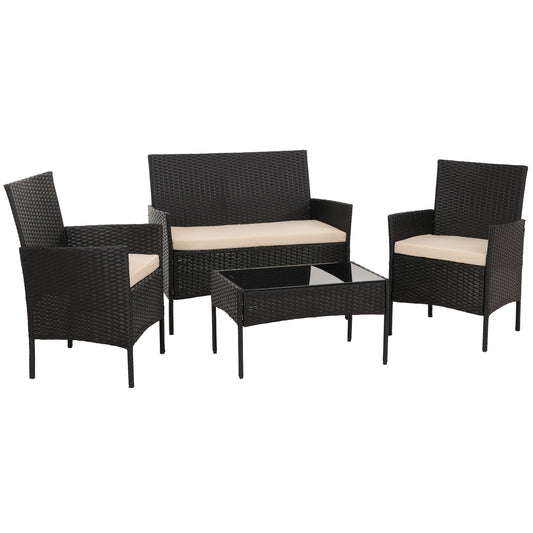 Cosmo Casa - Poly Rattan Tuinset - Metalen Frame met Glastextiel - Antraciet - Crème Kussens