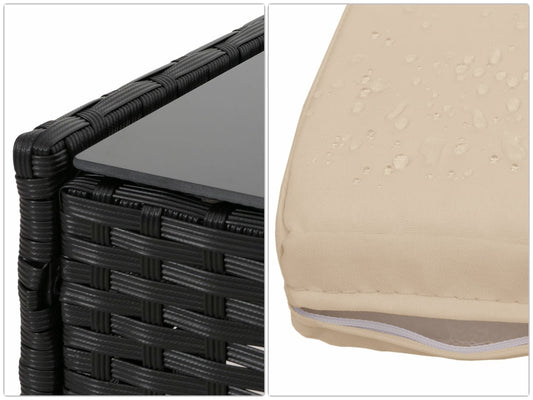 Cosmo Casa - Poly Rattan Tuinset - Metalen Frame met Glastextiel - Antraciet - Crème Kussens