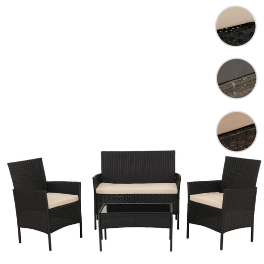 Cosmo Casa - Poly Rattan Tuinset - Metalen Frame met Glastextiel - Antraciet - Crème Kussens