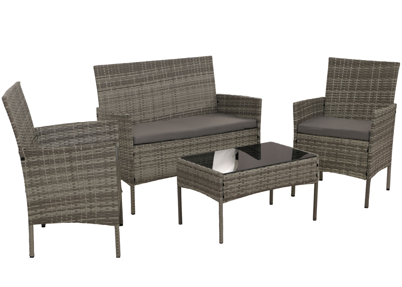 Cosmo Casa - Poly Rattan Tuinset - Metalen Frame met Glastextiel - Grijs - Lichtgrijze Kussens